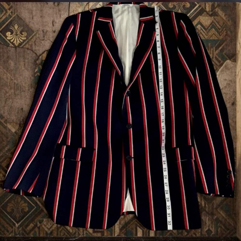 Brooks Brothers Rare Luxury Navy Blazer with Red and White Stripes High Quality - Picture 11 of 15